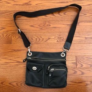 Roots Cross-Body Black Leather Purse